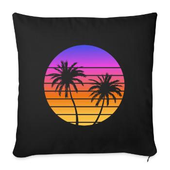 Palmiers Coucher soleil Synthwave - Housse de coussin décorative 45 x 45 cm - noir - Devant