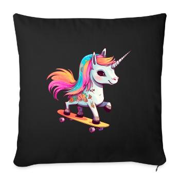Unicorn on a skateboard - Sofa pillowcase 17,3'' x 17,3'' (45 x 45 cm) - black - Front