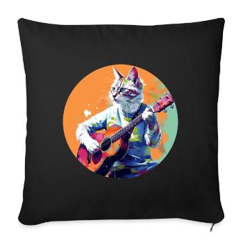 Cat playing guitar - Sofa pillowcase 17,3'' x 17,3'' (45 x 45 cm) - black - Front
