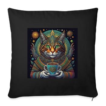 Cat deity with coffee in space - Sofa pillowcase 17,3'' x 17,3'' (45 x 45 cm) - black - Front