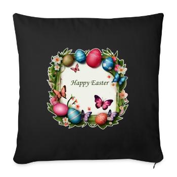 Couronne de Pâques - Joyeuses Pâques - Housse de coussin décorative 45 x 45 cm - noir - Devant