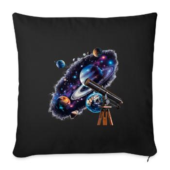 Discovering distant planets with a telescope - Sofa pillowcase 17,3'' x 17,3'' (45 x 45 cm) - black - Front