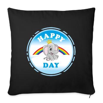 Bébé éléphant souriant assis sur un arc-en-ciel - Housse de coussin décorative 45 x 45 cm - noir - Devant