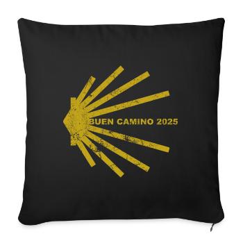 Buen Camino 2025 - Camino de Santiago - Pilgrim's Shell - Sofa pillowcase 17,3'' x 17,3'' (45 x 45 cm) - black - Front