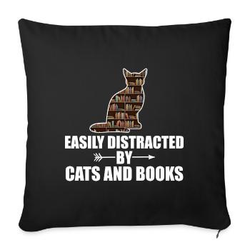 Easily distracted by cats and books libarian tees - Sofa pillowcase 17,3'' x 17,3'' (45 x 45 cm) - black - Front