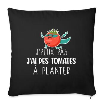 Cadeau drôle humour tomate potager jardin - Housse de coussin décorative 45 x 45 cm - noir - Devant