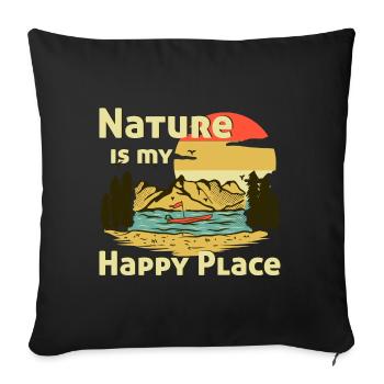 Nature is my happy place, Boat Lake Mountains Trees - Sofa pillowcase 17,3'' x 17,3'' (45 x 45 cm) - black - Front
