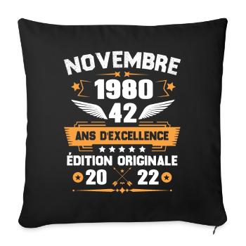 Novembre 1980 Idée Cadeau D'anniversaire 42 Ans - Housse de coussin décorative 45 x 45 cm - noir - Devant