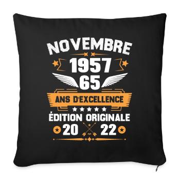 Novembre 1957 Idée Cadeau D'anniversaire 65 Ans - Housse de coussin décorative 45 x 45 cm - noir - Devant