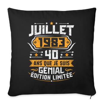 Rétro Cadeau D'anniversaire 40 Ans Juillet 1983 - Housse de coussin décorative 45 x 45 cm - noir - Devant