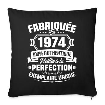 Fabriquée en 1974 - Cadeau d'anniversaire 49 ans - Housse de coussin décorative 45 x 45 cm - noir - Devant