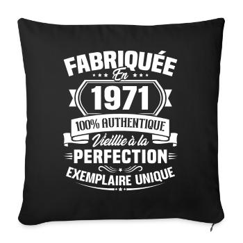 Fabriquée en 1971 - Cadeau d'anniversaire 52 ans - Housse de coussin décorative 45 x 45 cm - noir - Devant