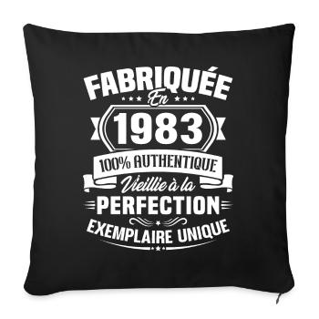 Fabriquée en 1983 - Cadeau d'anniversaire 40 ans - Housse de coussin décorative 45 x 45 cm - noir - Devant
