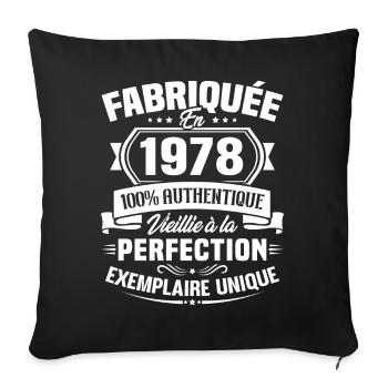 Fabriquée en 1978 - Cadeau d'anniversaire 45 ans - Housse de coussin décorative 45 x 45 cm - noir - Devant