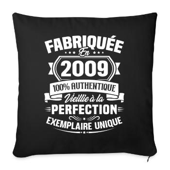 Fabriquée en 2009 - Cadeau d'anniversaire 14 ans - Housse de coussin décorative 45 x 45 cm - noir - Devant