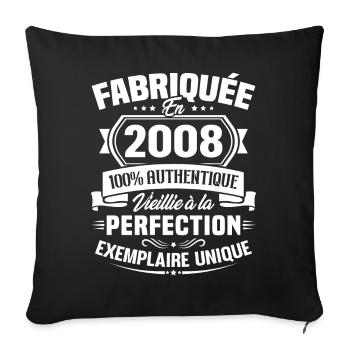 Fabriquée en 2008 - Cadeau d'anniversaire 15 ans - Housse de coussin décorative 45 x 45 cm - noir - Devant