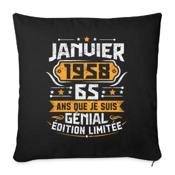 Rétro Cadeau D'anniversaire 65 Ans Janvier 1958 - Housse de coussin décorative 45 x 45 cm - noir - Devant