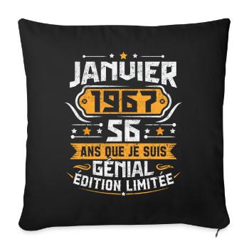 Rétro Cadeau D'anniversaire 56 Ans Janvier 1967 - Housse de coussin décorative 45 x 45 cm - noir - Devant
