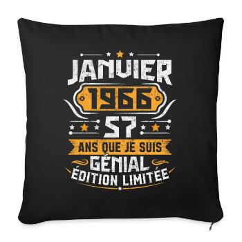 Rétro Cadeau D'anniversaire 57 Ans Janvier 1966 - Housse de coussin décorative 45 x 45 cm - noir - Devant