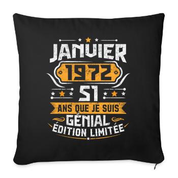 Rétro Cadeau D'anniversaire 51 Ans Janvier 1972 - Housse de coussin décorative 45 x 45 cm - noir - Devant