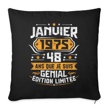 Rétro Cadeau D'anniversaire 48 Ans Janvier 1975 - Housse de coussin décorative 45 x 45 cm - noir - Devant