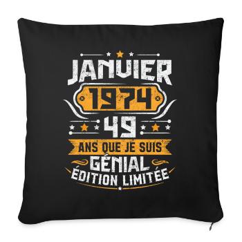 Rétro Cadeau D'anniversaire 49 Ans Janvier 1974 - Housse de coussin décorative 45 x 45 cm - noir - Devant