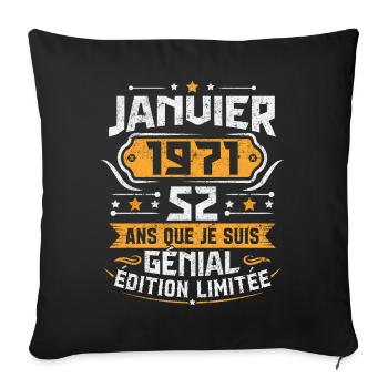 Rétro Cadeau D'anniversaire 52 Ans Janvier 1971 - Housse de coussin décorative 45 x 45 cm - noir - Devant