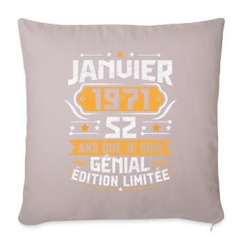 Rétro Cadeau D'anniversaire 52 Ans Janvier 1971 - Housse de coussin décorative 45 x 45 cm - taupe clair - Devant