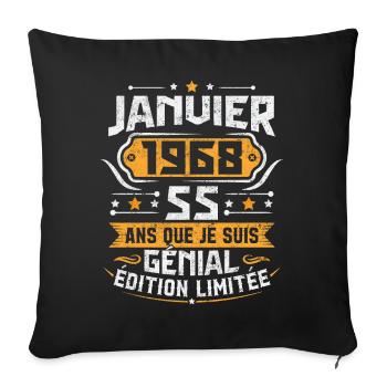 Rétro Cadeau D'anniversaire 55 Ans Janvier 1968 - Housse de coussin décorative 45 x 45 cm - noir - Devant