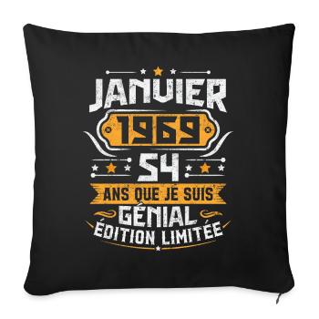 Rétro Cadeau D'anniversaire 54 Ans Janvier 1969 - Housse de coussin décorative 45 x 45 cm - noir - Devant
