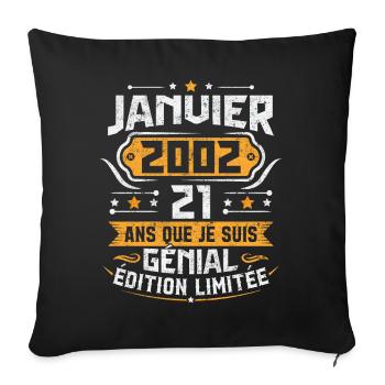 Rétro Cadeau D'anniversaire 21 Ans Janvier 2002 - Housse de coussin décorative 45 x 45 cm - noir - Devant