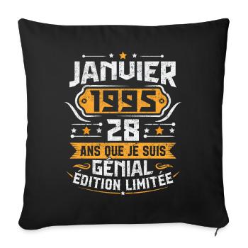 Rétro Cadeau D'anniversaire 28 Ans Janvier 1995 - Housse de coussin décorative 45 x 45 cm - noir - Devant