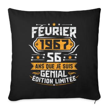 Rétro Cadeau D'anniversaire 56 Ans Février 1967 - Housse de coussin décorative 45 x 45 cm - noir - Devant