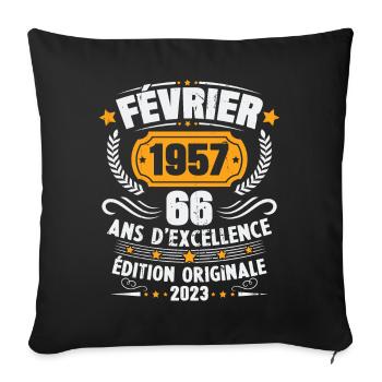 Cadeau D'anniversaire 66 Ans Février 1957 Vintage - Housse de coussin décorative 45 x 45 cm - noir - Devant