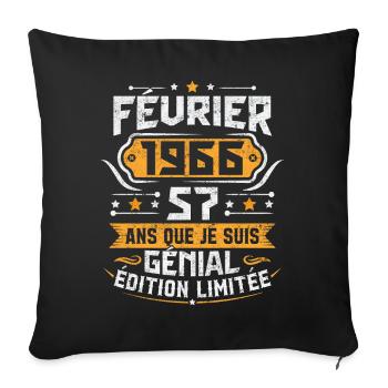 Rétro Cadeau D'anniversaire 57 Ans Février 1966 - Housse de coussin décorative 45 x 45 cm - noir - Devant