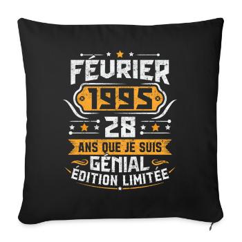 Rétro Cadeau D'anniversaire 28 Ans Février 1995 - Housse de coussin décorative 45 x 45 cm - noir - Devant