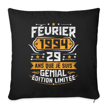 Rétro Cadeau D'anniversaire 29 Ans Février 1994 - Housse de coussin décorative 45 x 45 cm - noir - Devant