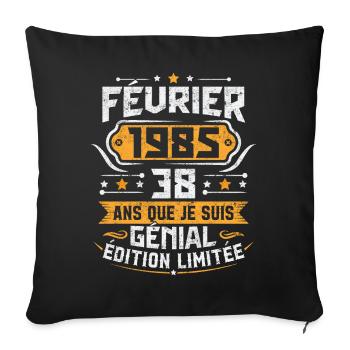 Rétro Cadeau D'anniversaire 38 Ans Février 1985 - Housse de coussin décorative 45 x 45 cm - noir - Devant