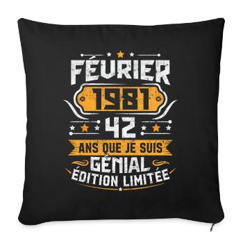 Rétro Cadeau D'anniversaire 42 Ans Février 1981 - Housse de coussin décorative 45 x 45 cm - noir - Devant