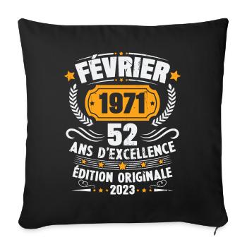 Cadeau D'anniversaire 52 Ans Février 1971 Vintage - Housse de coussin décorative 45 x 45 cm - noir - Devant