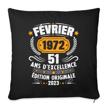 Cadeau D'anniversaire 51 Ans Février 1972 Vintage - Housse de coussin décorative 45 x 45 cm - noir - Devant