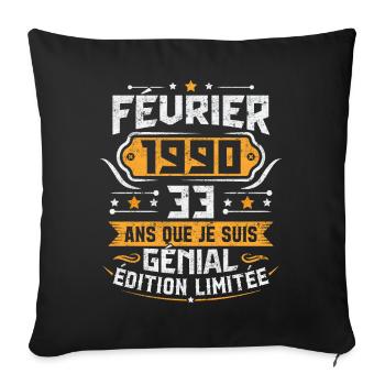 Rétro Cadeau D'anniversaire 33 Ans Février 1990 - Housse de coussin décorative 45 x 45 cm - noir - Devant