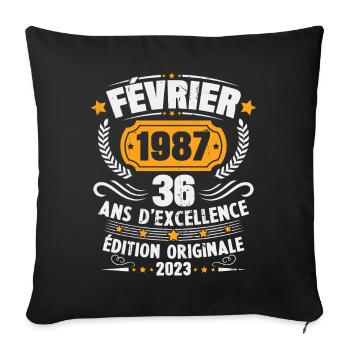 Cadeau D'anniversaire 36 Ans Février 1987 Vintage - Housse de coussin décorative 45 x 45 cm - noir - Devant