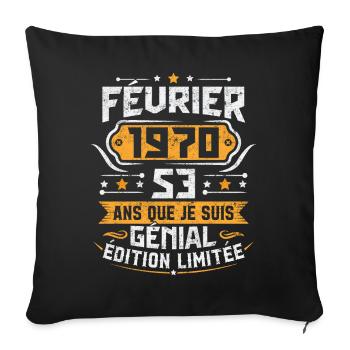 Rétro Cadeau D'anniversaire 53 Ans Février 1970 - Housse de coussin décorative 45 x 45 cm - noir - Devant