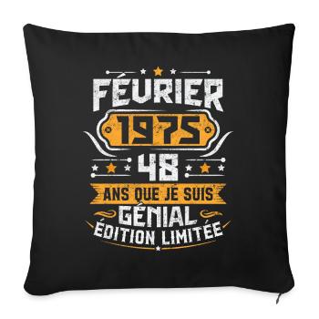 Rétro Cadeau D'anniversaire 48 Ans Février 1975 - Housse de coussin décorative 45 x 45 cm - noir - Devant