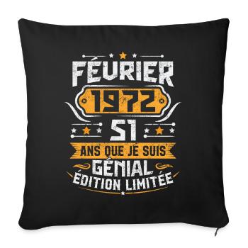 Rétro Cadeau D'anniversaire 51 Ans Février 1972 - Housse de coussin décorative 45 x 45 cm - noir - Devant