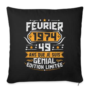Rétro Cadeau D'anniversaire 49 Ans Février 1974 - Housse de coussin décorative 45 x 45 cm - noir - Devant