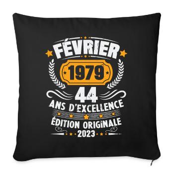 Cadeau D'anniversaire 44 Ans Février 1979 Vintage - Housse de coussin décorative 45 x 45 cm - noir - Devant