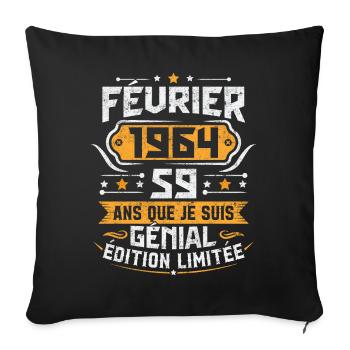 Rétro Cadeau D'anniversaire 59 Ans Février 1964 - Housse de coussin décorative 45 x 45 cm - noir - Devant