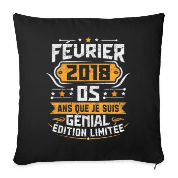 Rétro Cadeau D'anniversaire 5 Ans Février 2018 - Housse de coussin décorative 45 x 45 cm - noir - Devant